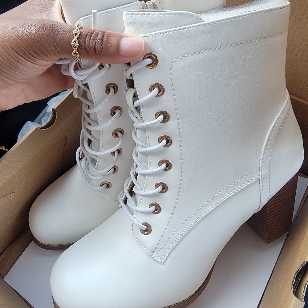 Women's White Lace-Up Ankle Boots